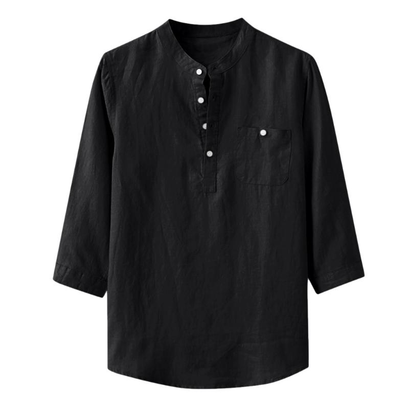 Men's Shirt Baggy Cotton Linen Solid Summer Tops Three Quarter Sleeve Blouse Pocket Stand Collar Shirts Men camisa masculina, Black
Men's Shirt Baggy Cotton Linen Solid Summer Tops Three Quarter Sleeve Blouse Pocket Stand Collar Shirts Men camisa masculina, Black