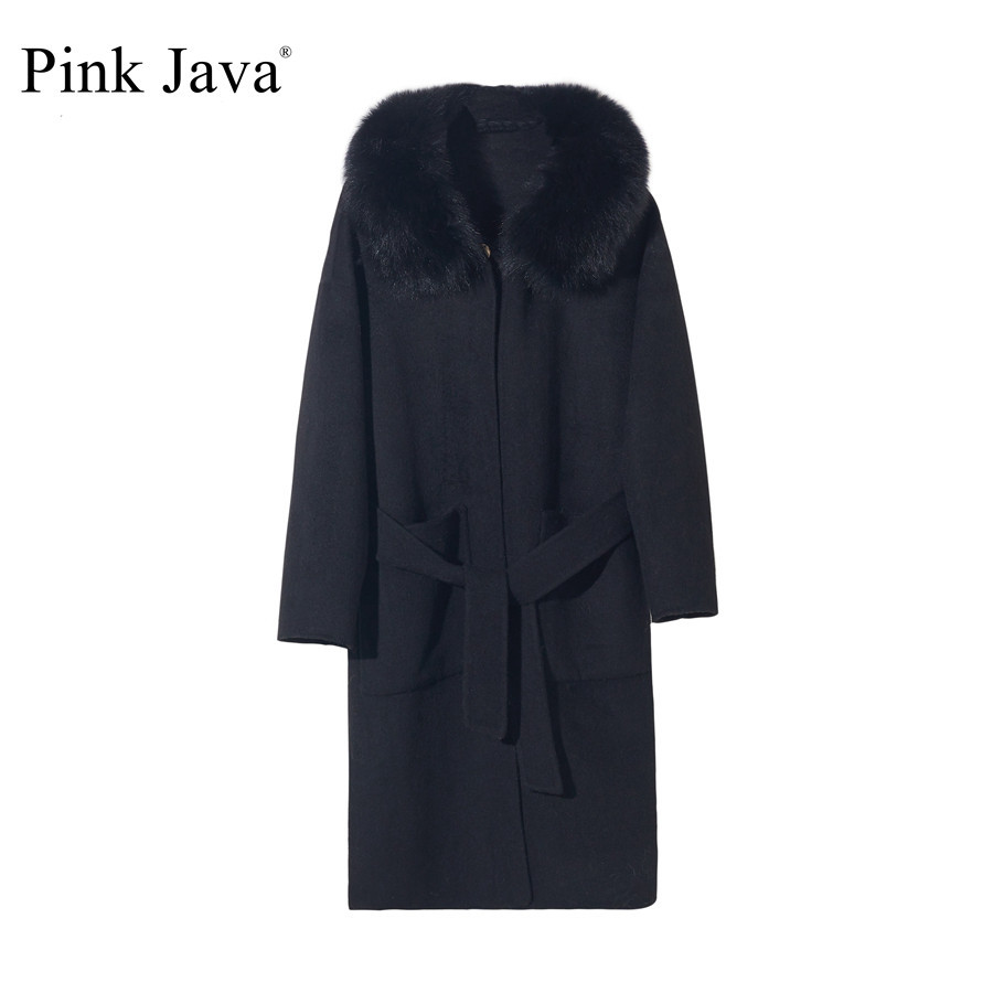 pink java QC19055-2 new arrival hot sale real fox fur collar wool coat carshmere coat big size women coat fashion wholesale 201223