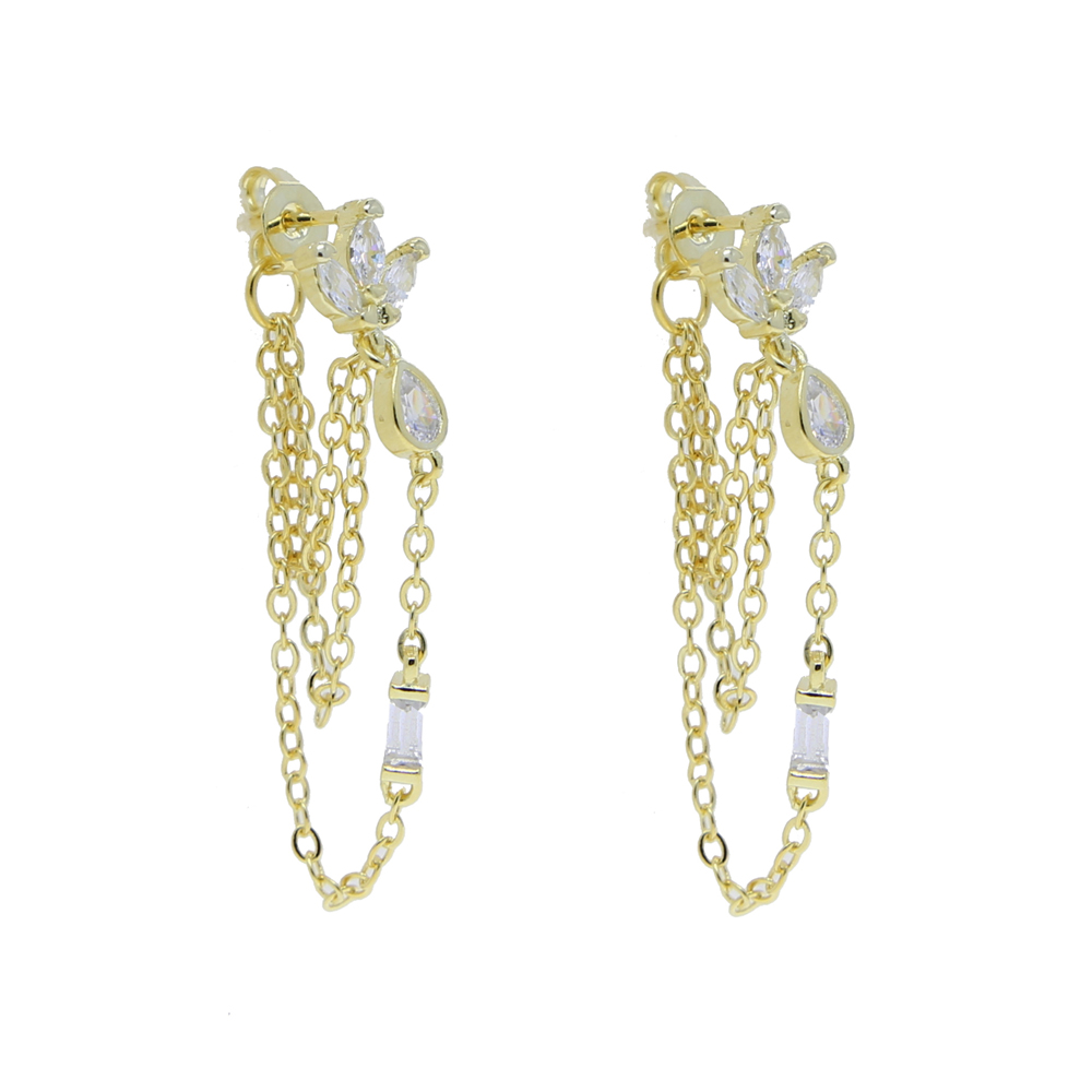 2024 Fashion Tassel Chain Tear Drop CZ Romantic Women Earring Triple Row Cross Chain Multi Piercing Women Earrings High quality