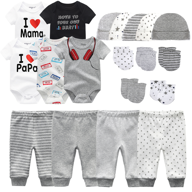 0-6 Months born Set Baby Boy Clothes Suit Jumpsuits+Pants+Hat+Gloves Infant Girl Birth Outfit ropa Onsies Sets Summer 220217