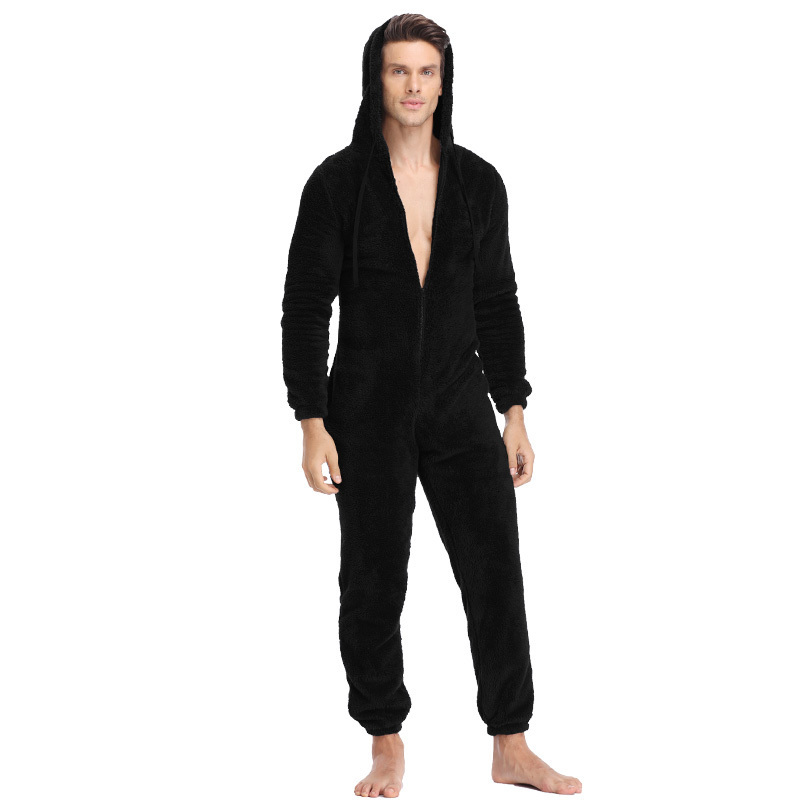 Men Plush Teddy Fleece Pajamas Winter Warm Pyjamas Overall Suits Plus Size Sleepwear Kigurumi Hooded Pajama Sets For Adult Men 201111