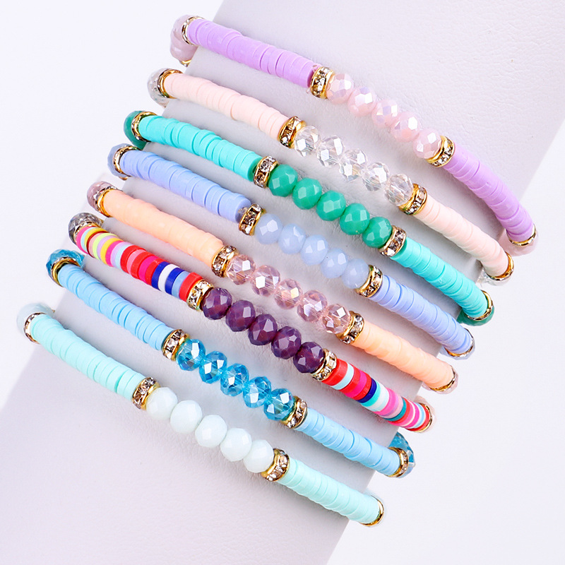 Summer Beach Style Colorful Crystal Beads Strands Creativity Polymer Clay Disc Bracelet Jewelry