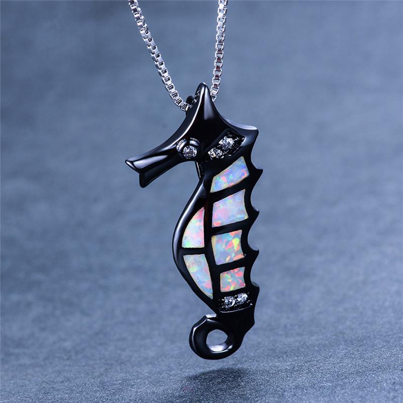 Boho Female Big Seahorse Pendants Necklaces Fashion White Blue Fire Opal Necklace Black Gold Wedding Necklaces For Women
Boho Female Big Seahorse Pendants Necklaces Fashion White Blue Fire Opal Necklace Black Gold Wedding Necklaces For Women