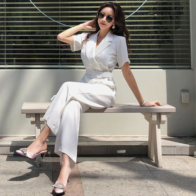 fashion summer work style women temperament high quality jumpsuit casual high waist work style outdoor white trend jumpsuit T200509
