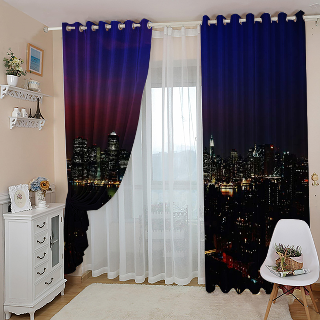 Beautiful Photo Fashion Customized 3D Curtains blue night building curtains Blackout curtain