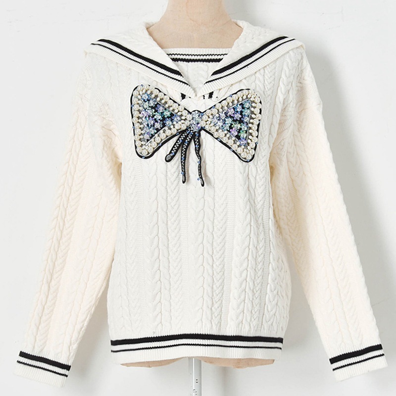 High Street Women Sweaters Designer Beading Bow Sequins Striped Tops 2021 Thick Knitted Sweater Lady Chic Jumper Rutg, White
High Street Women Sweaters Designer Beading Bow Sequins Striped Tops 2021 Thick Knitted Sweater Lady Chic Jumper Rutg, White