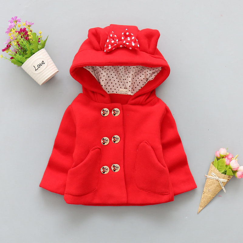 Girls casual thick woolen coats Children's hooded shirt bow pocket double-breasted outerwear Baby kids wam jackets clothes LJ200828