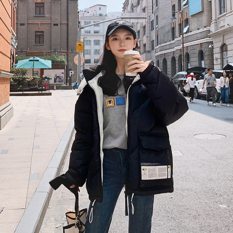 Winter Long Woman Parkas Hooded Patchwork Letter Print Plus Size Women's Jacket Stand Collar Korean Style Female Cold Coat 201202