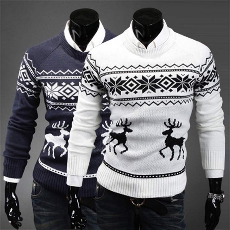 Fashion Men Christmas Sweaters England Style Men Sweater Deer Pullovers Reindeer Sweater Slim O-Neck Men Sweater 201022