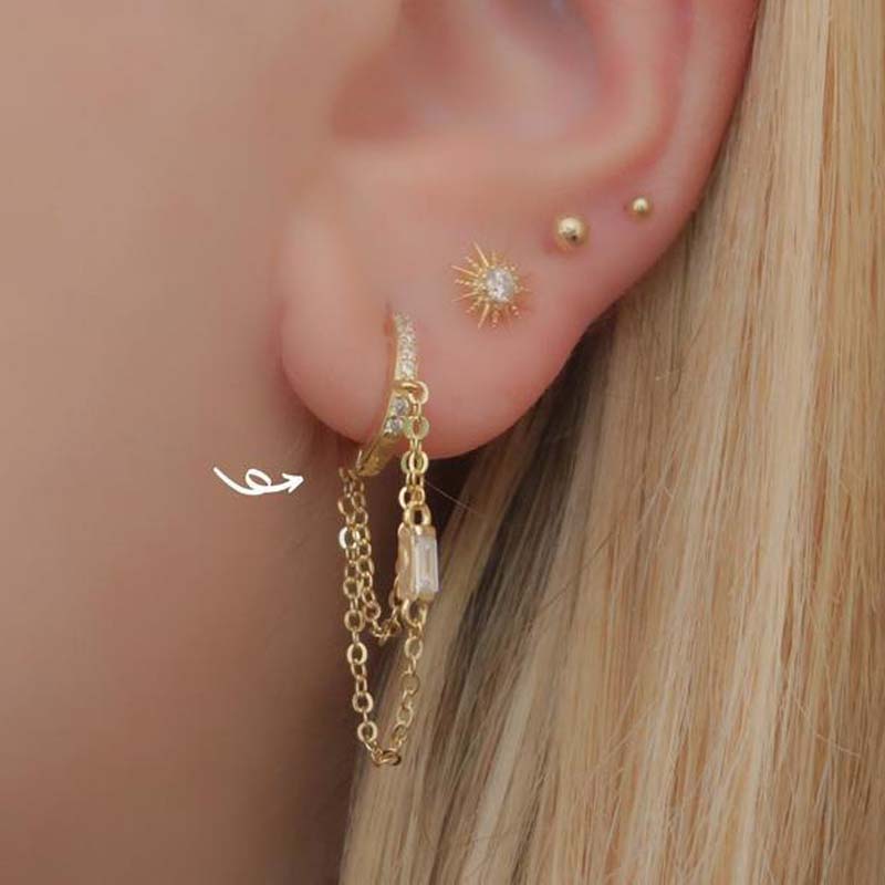 tassel chain earring with cz mini hoop gold plated fashion european women ladies gorgeous fashion trendy earrings jewelry