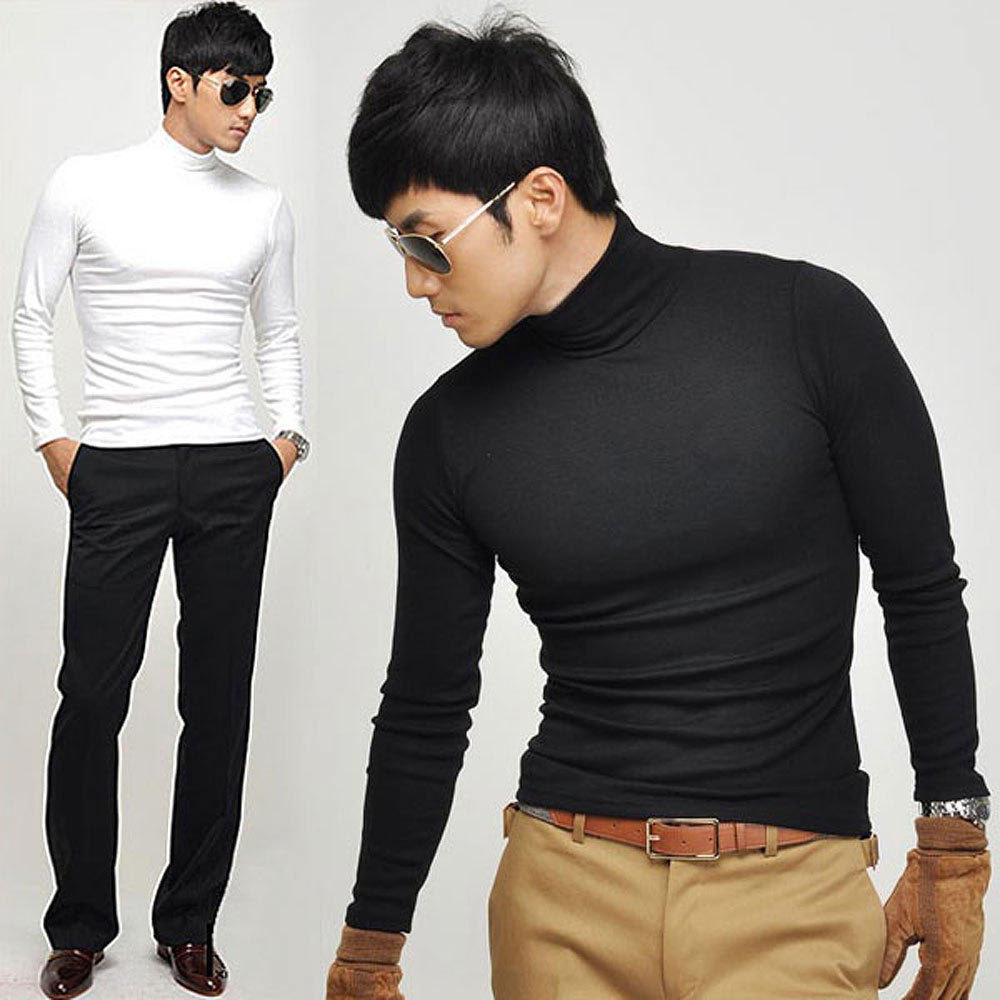 Fall New Casual Men's Long Sleeves Man Cotton Turtleneck T-Shirts Slim Fit Stylish Dress T Shirts Big size tshirt S-XXXL 201202