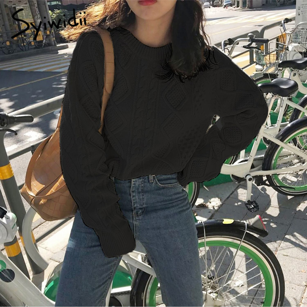 syiwidii new sweater womens ribbed knitted autumn winter casual pullovers solid long sleeve korean top harajuku black khaki 201111wtt