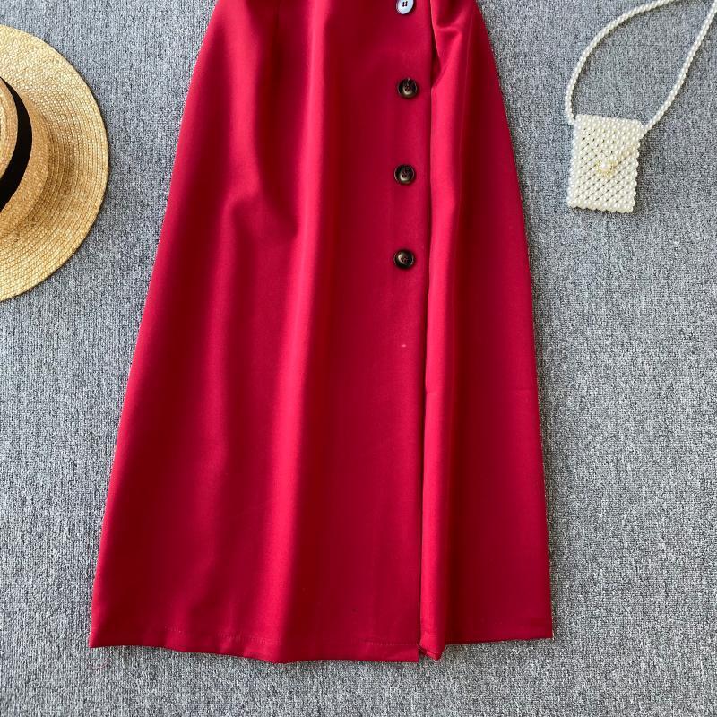 Vintage Slim V Neck Button Dresses Summer Midi Long Dress Vestido De Festa Party Evening Women Casual Elegant Vestidos T200620