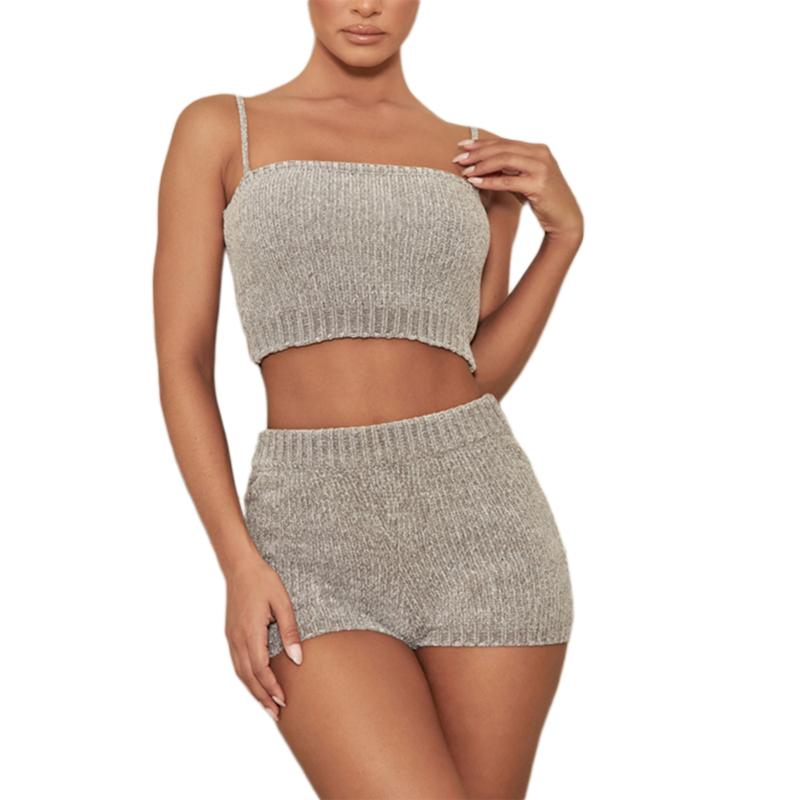 Women' Cami Top Shorts Suit Fashion Solid Color Pullover Top Elastic Waist Shorts Two Piece Set, Gray
Women' Cami Top Shorts Suit Fashion Solid Color Pullover Top Elastic Waist Shorts Two Piece Set, Gray