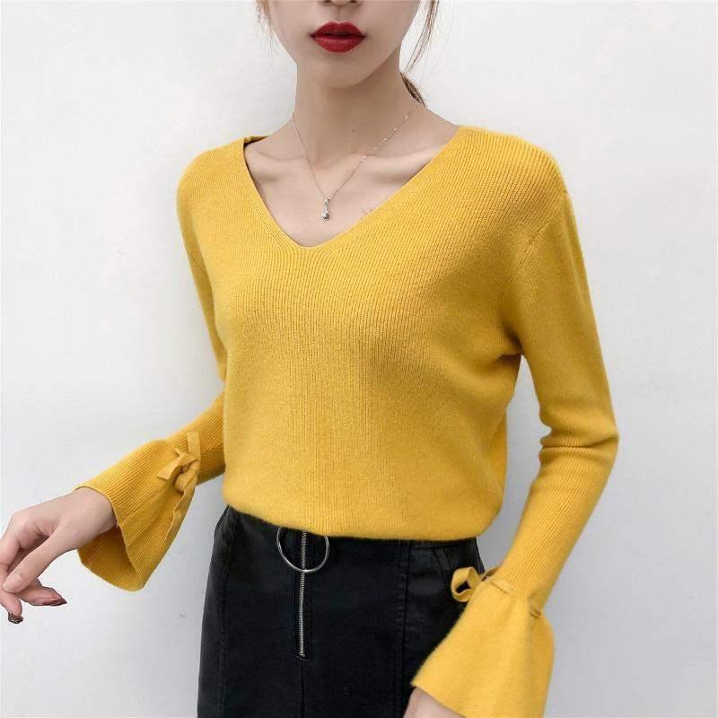 TingYiLi Sexy Double V-neck Lace Up Women Sweater Flare Sleeve Two Sides Wear Knitted Pullover Korean Red Black White Yellow Top
TingYiLi Sexy Double V-neck Lace Up Women Sweater Flare Sleeve Two Sides Wear Knitted Pullover Korean Red Black White Yellow Top