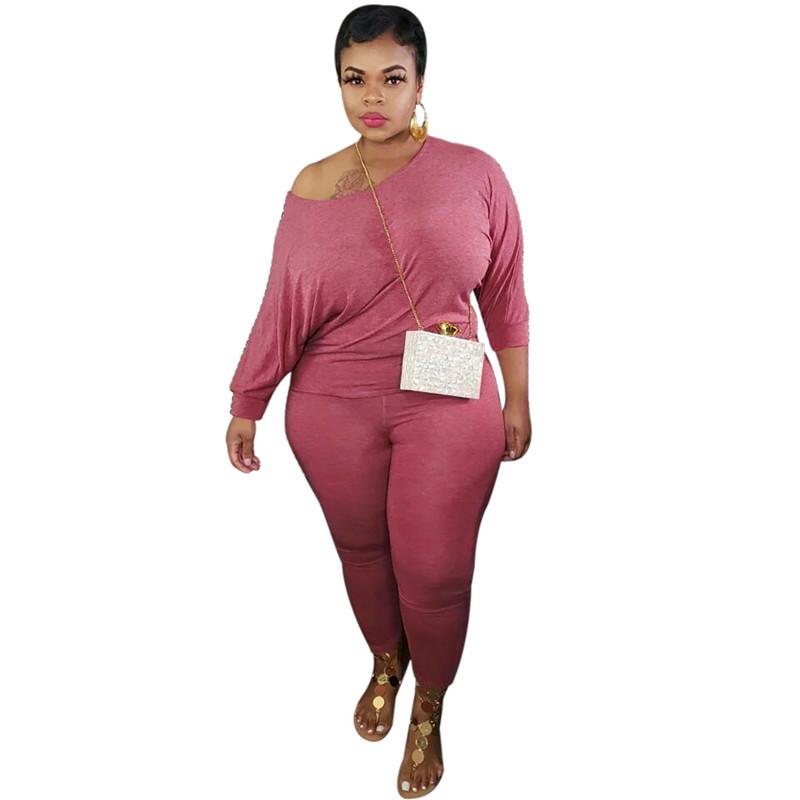 Autumn Plus Size Tracksuits Sexy Outfits Long Sleeve Design Casual Solid Color Tracksuit Two-piece Set175J
