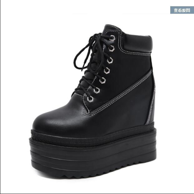 13cm super high heel wedges boots thick bottom platform shoes increased boots, Black
13cm super high heel wedges boots thick bottom platform shoes increased boots, Black