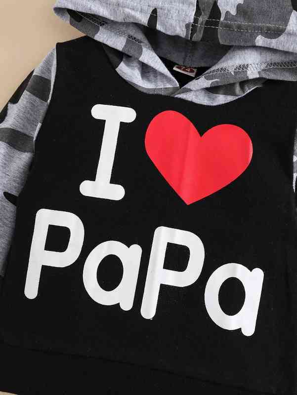 Baby Camo And Slogan Graphic Hoodie & Sweatpants SHE