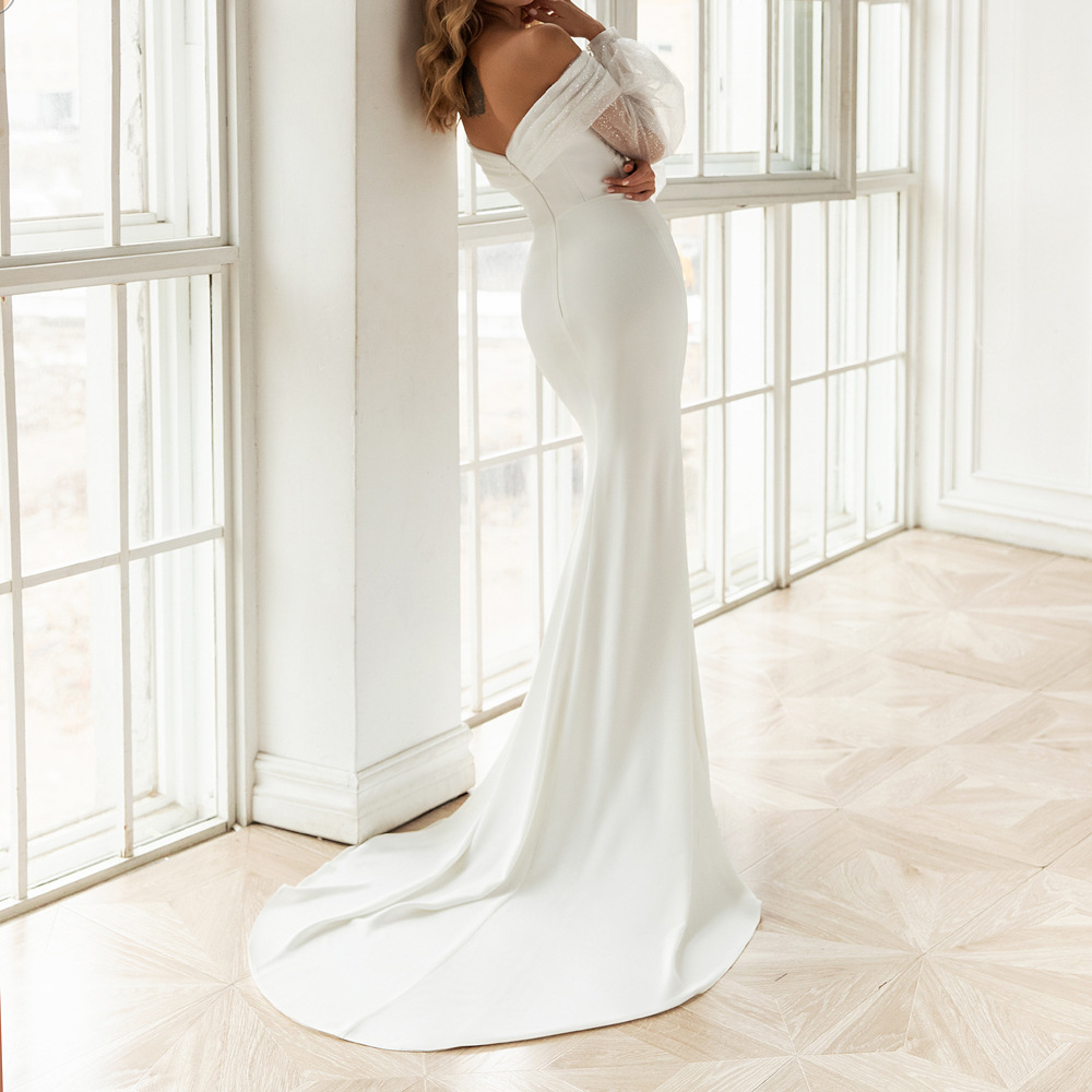 Modest Mermaid Dresses Sequins Tulle Sweep Train Off Shoulder Wedding Dress Bridal Gowns Plus Size Sleeves abiti da sposa