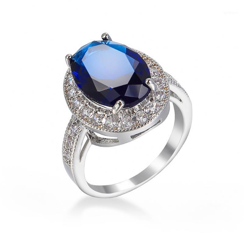 New Model Fashion Jewelry blue/red Zircon Elliptical Shape Rings Wedding Jewelry Engagement Ring for Women1