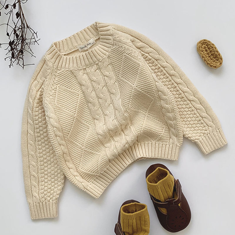 New Autumn Kids Boys Girls Long Sleeve Knit Hemp Flowers Sweater Winter Baby Kids Boys Girls Pullover Sweaters 201128
