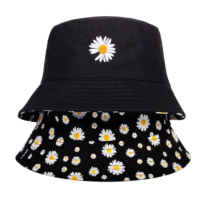 New small daisy embroidery fisherman hat double-sided wearable bucket hat summer outdoor sunshade sunscreen casual hats, Black
New small daisy embroidery fisherman hat double-sided wearable bucket hat summer outdoor sunshade sunscreen casual hats, Black