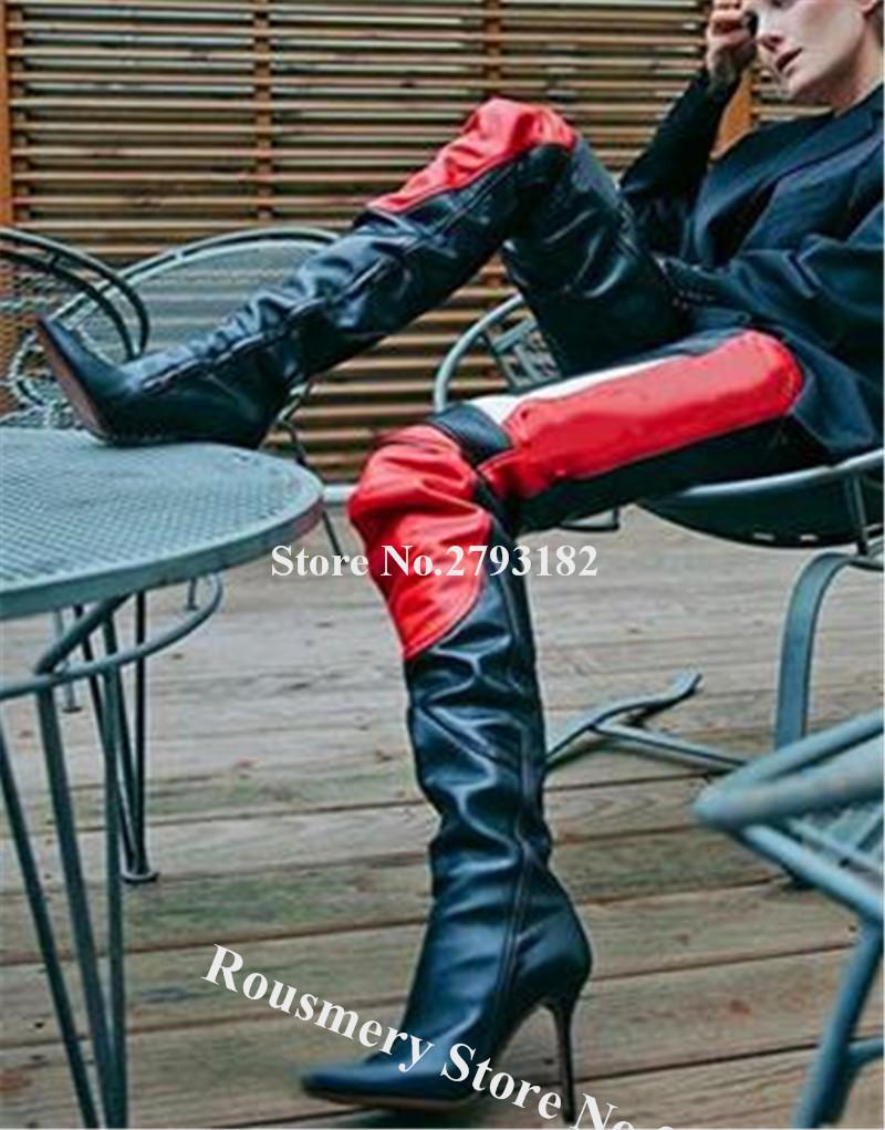 Women Sexy Open Toe Patchwork Black Red Leather Over Knee Stiletto Heel Boots Slim Style Knight Long High Heel Boots, As picture
Women Sexy Open Toe Patchwork Black Red Leather Over Knee Stiletto Heel Boots Slim Style Knight Long High Heel Boots, As picture