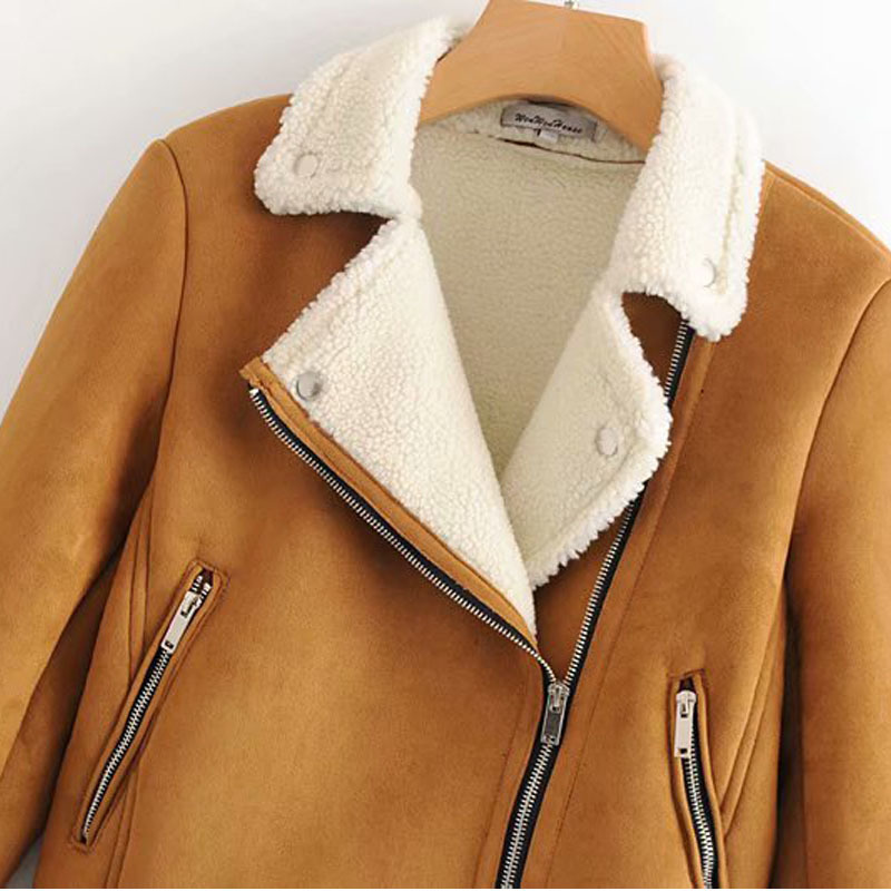 Warm Winter Fashion Long Sleeve Zipper Lamb Hair Female Coat Fur One Deerskin Locomotive Womens Jacket Black Chic Tops 201029