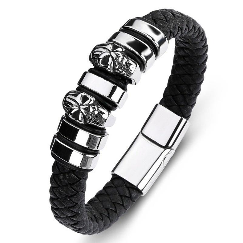 Men Bracelet Skull Magnet Buckle Personality Leather Titanium Steel High Quality Bracelet 
Men Bracelet Skull Magnet Buckle Personality Leather Titanium Steel High Quality Bracelet