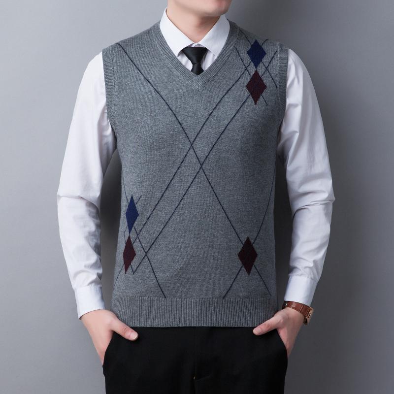 Man Cashmere Sweater Autumn Spring Casual Argyle Patterns Sweaters Vest Male Sleeveless Knit Tops Pullovers1