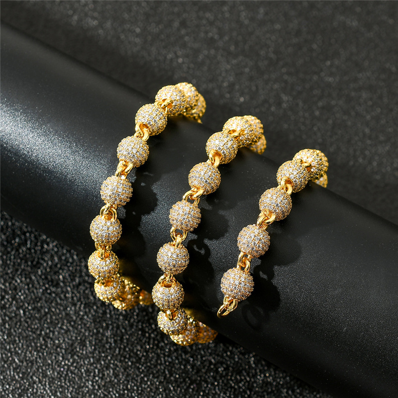 Mens Street Hip Hop 8mm 7-24inch Gold Sier Colors Bling CZ Round Beads Chain Necklace Bracelet Jewelry