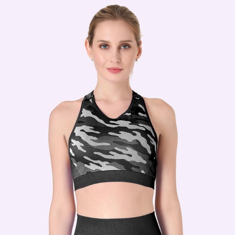 Seamless knitted sexy fitness camouflage yoga bra woman stitching mesh high elasticity slim gathered sports bra1, Black
Seamless knitted sexy fitness camouflage yoga bra woman stitching mesh high elasticity slim gathered sports bra1, Black