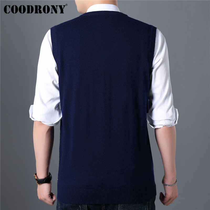 COODRONY Sweater Men Knitted Cashmere Wool Mens Sweaters Autumn Winter VNeck Sleeveless Vest Pull Homme pullover men 91019 201125