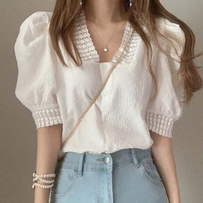2021 New Sweet Solid Women's Shirts Low-necked Lace Trimmings Puff Half Sleeve Blouse Short Korean Style Shirt Spring U62W, White
2021 New Sweet Solid Women's Shirts Low-necked Lace Trimmings Puff Half Sleeve Blouse Short Korean Style Shirt Spring U62W, White