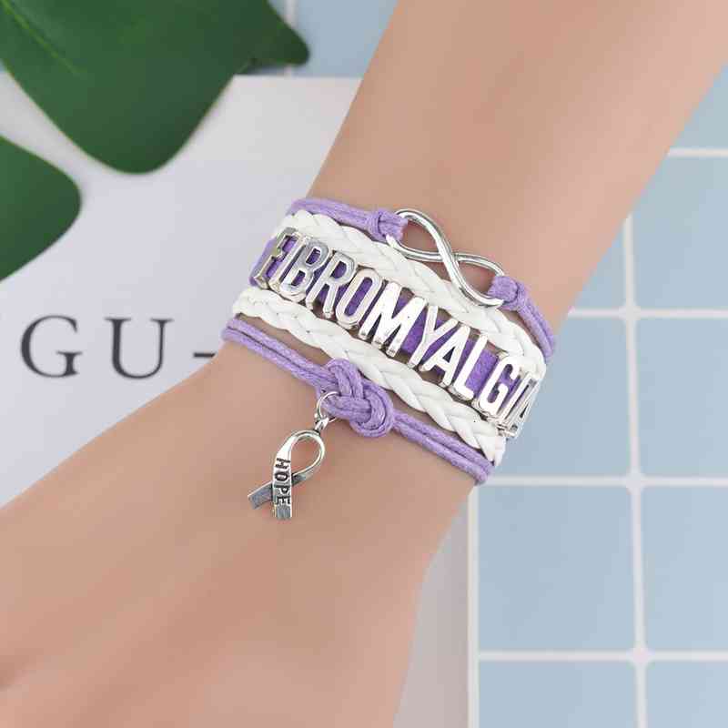 Infinity Hope Charms Fibromyalgia Women Bracelet Stacks Leather Briad Rope Wrap Bracelets & Bangles for Women Men Jewelry