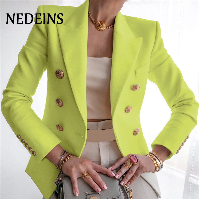NEDEINS Autumn Blazer Women Double Breasted Blazer Coat Fashion Metal Lion Buttons Solid Color Coats Office Ladies Outfit 201114, Royal blue 
NEDEINS Autumn Blazer Women Double Breasted Blazer Coat Fashion Metal Lion Buttons Solid Color Coats Office Ladies Outfit 201114, Royal blue