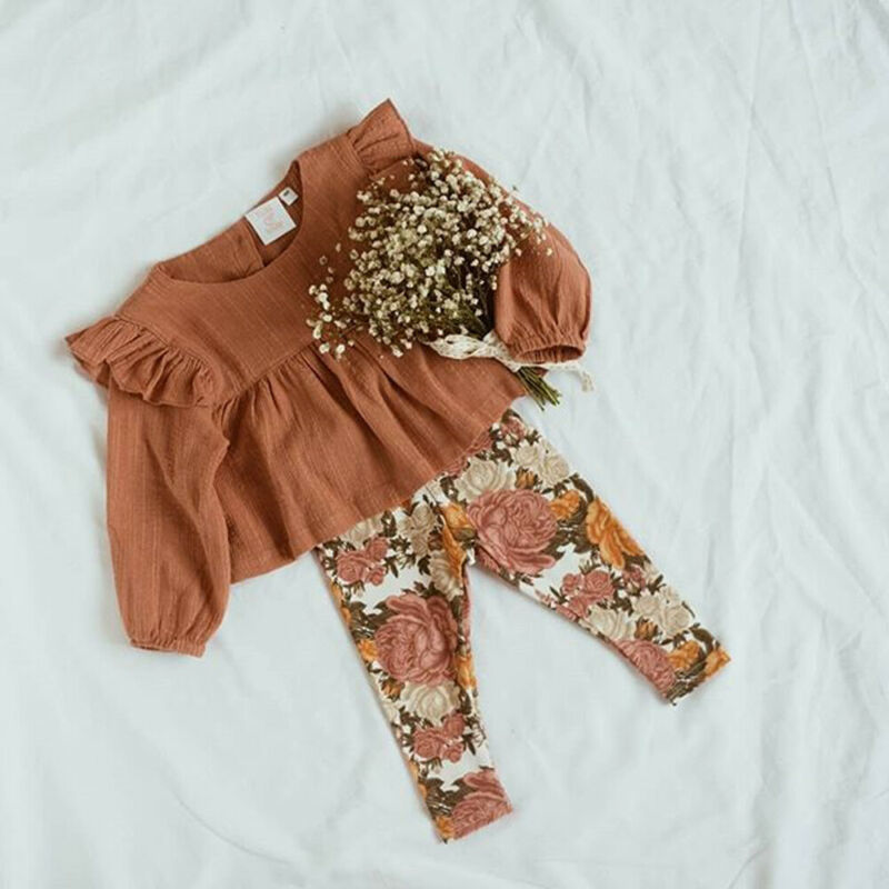 6M-5Y Toddler Baby Kid Girls Flower Clothing Set Autumn Long Sleeve Ruffles Tops + Floral Pants Outfits LJ200916
