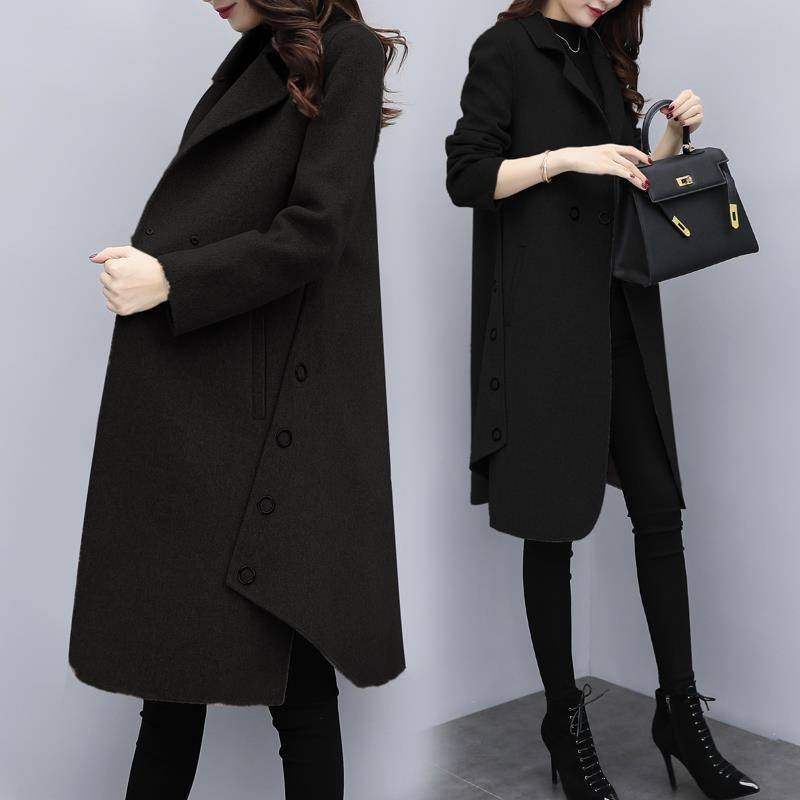 New Autumn Winter High Quality Blend Cardigan Jacket Oversize Long Trench Outwear Wool Coat Women 201103