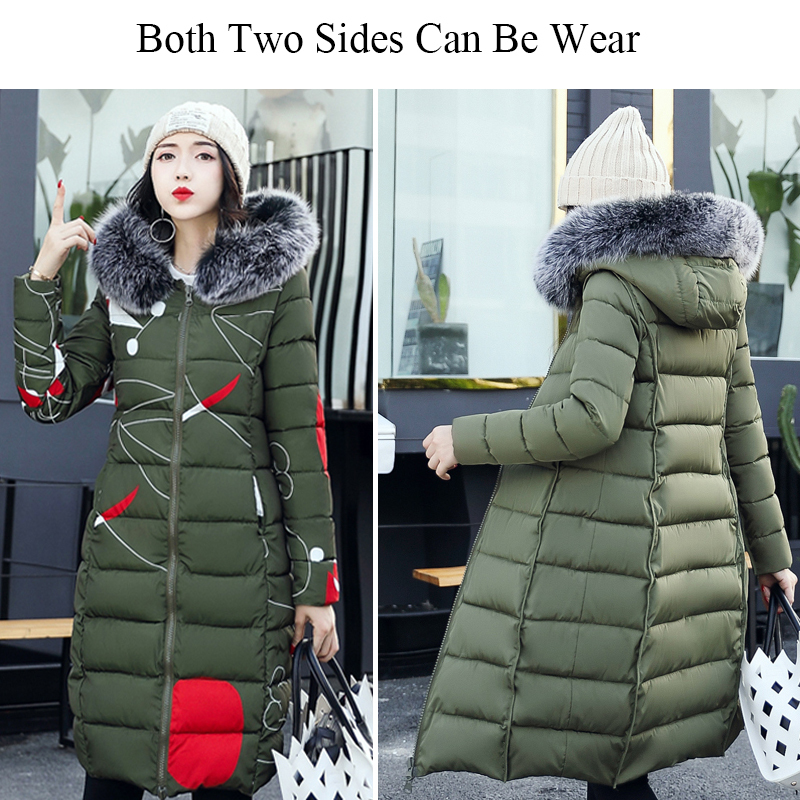 Womens Coat Long Lady Winter Parkas Jackets Fur Collar Thick Hood Full Outerwear Warm Casaco Feminina Inverno Thicken 201217
