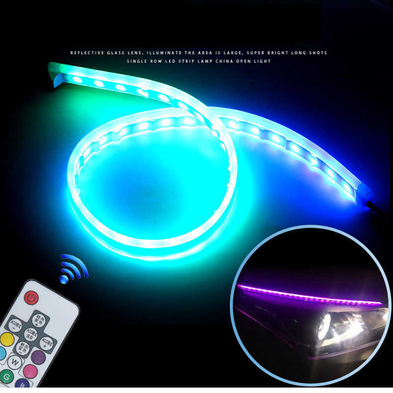 2Pcs Daytime Running Flexible Soft Tube Guide 45 60cm Car LED Strip Turn Signal Light RGB Remote Control DRL Headlight