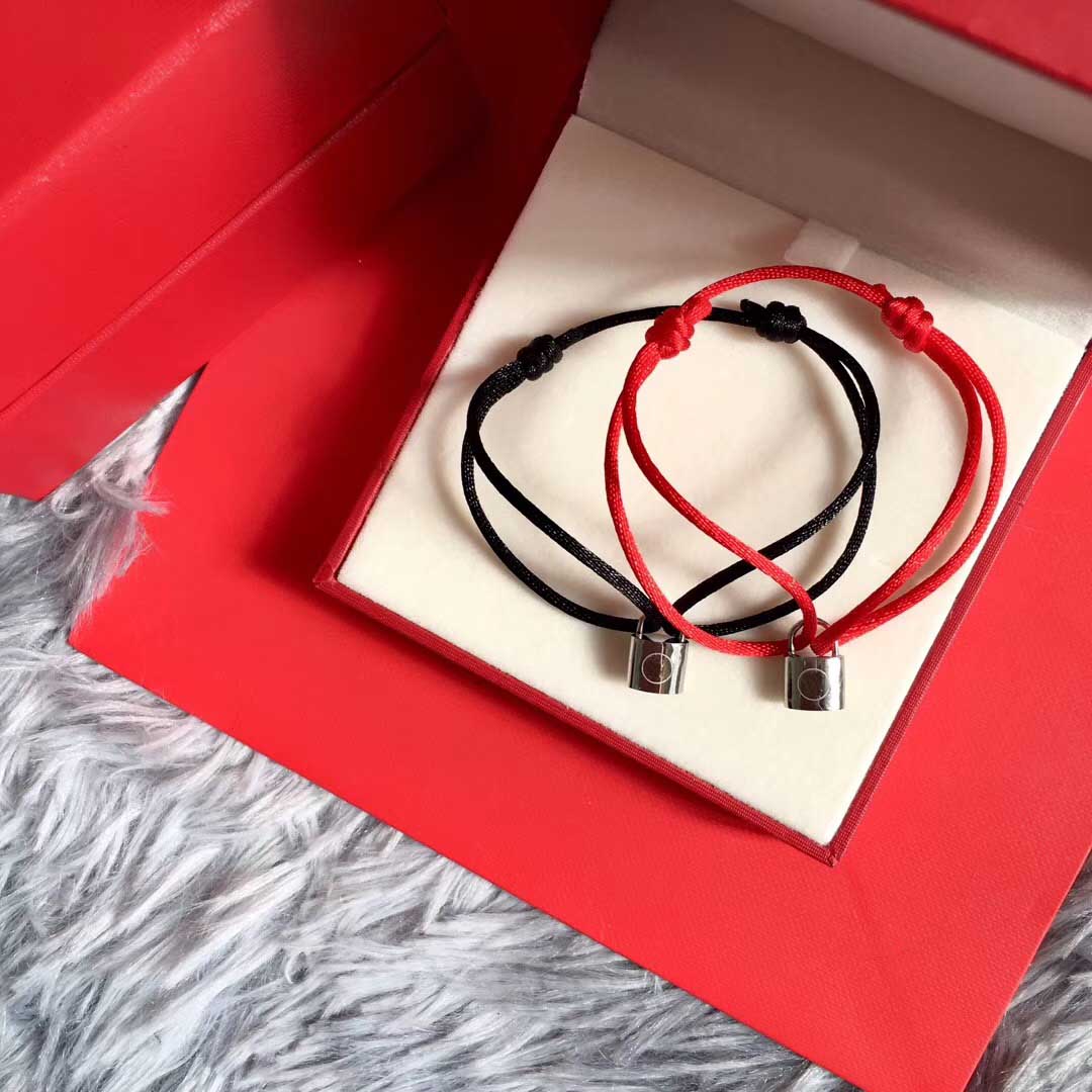 Hot sale top quality 316L Titanium steel Black rope and red rope with silver padlock for women charm bracelet jewelry gift free shipping PS