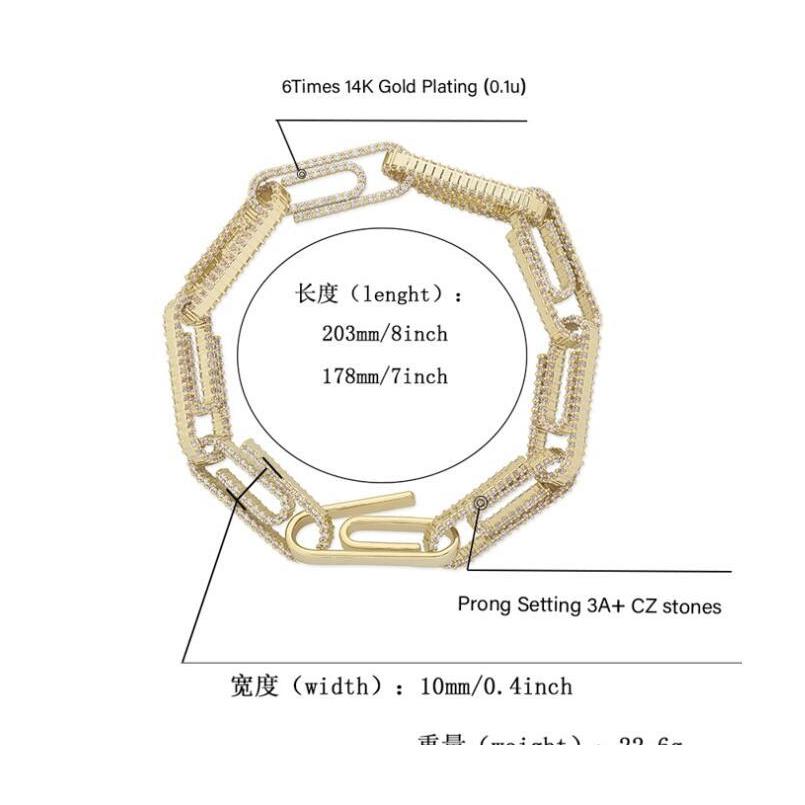 Paper Clip Coffee Bean Lock Clasp Link 78 Inch Bracelet Iced Out Zircon Bling Hip Hop Men Jewelry Gift Beaded Charms Bracelets P0