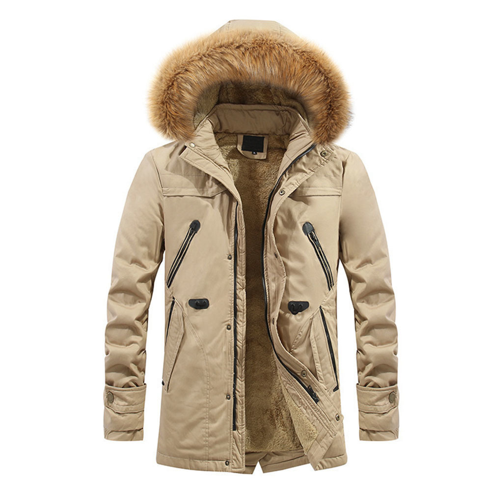 Men's Collar Parka Mid-Long Men Outdoor Military Jacket Winter Fashion Fur Lined Warm Hood Coat 201202