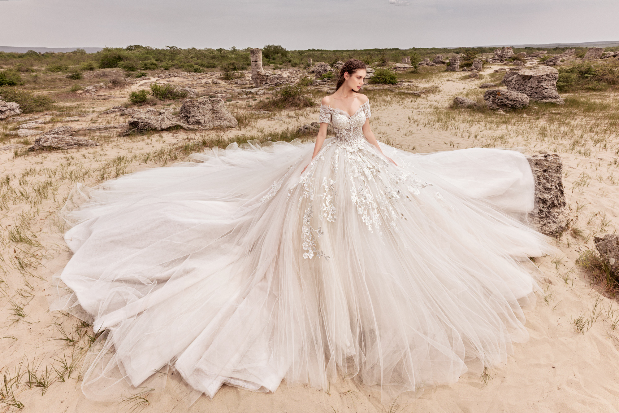 Elegant Dresses 3D Floral Appliques Off Shoulder Bridal Dress Ball Gown Country Wedding Vestidos De Novia