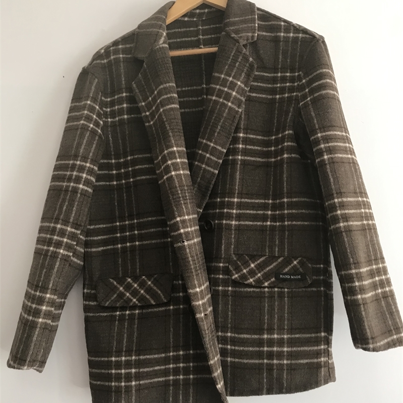Autumn Winter Women Casual Plaid Wool Jacket and Coat 201216