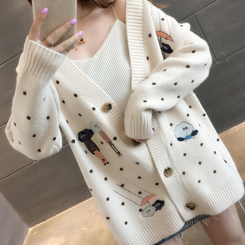 Autumn Knitted Cartoon Women Sweaters Cardigan V-neck Embroidery Outerwear Sweater Female Buttons Korean Streetwear Cardigans, Apricot
Autumn Knitted Cartoon Women Sweaters Cardigan V-neck Embroidery Outerwear Sweater Female Buttons Korean Streetwear Cardigans, Apricot