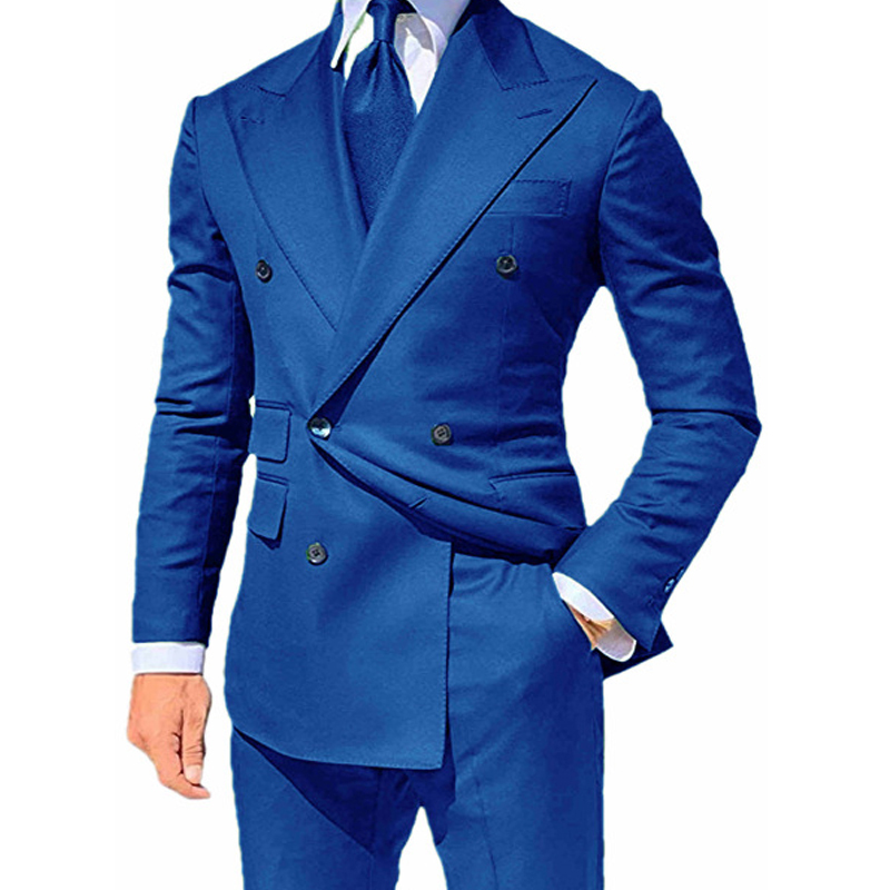 Yellow Double Breasted Slim fit Suits for Men Peaked Lapel Custom 2 piece Wedding Groom Tuxedos Man Fashion Clothes Set Jacket 201106