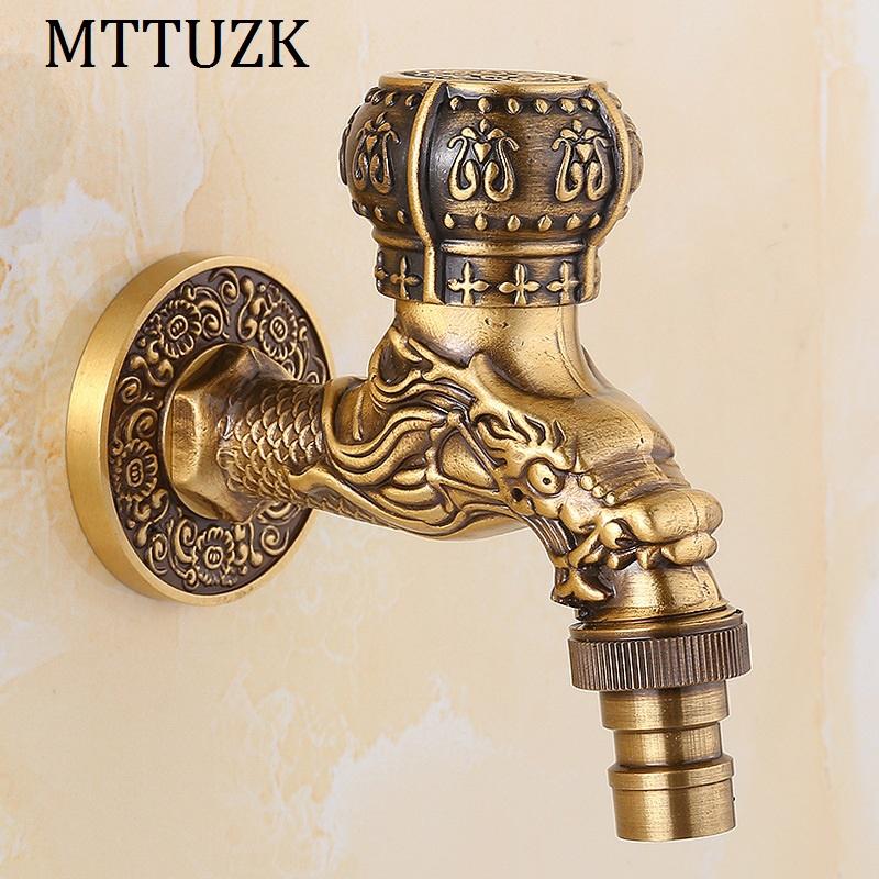 MTTUZK Retro Garden Bibcock Faucet Tap Antique Brass Finish Bathroom Wall Mount Washing Machine Water Faucet dragon carved Tap
MTTUZK Retro Garden Bibcock Faucet Tap Antique Brass Finish Bathroom Wall Mount Washing Machine Water Faucet dragon carved Tap