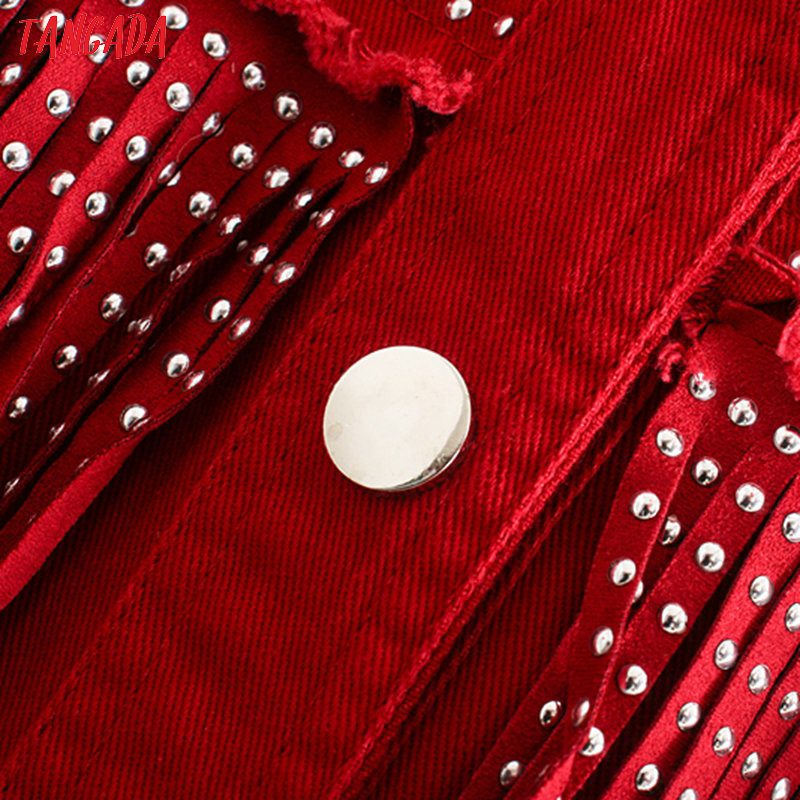 Tangada women fashion red oversized jackets tassels turn down collar coat ladies streetwear tops CE130 201029