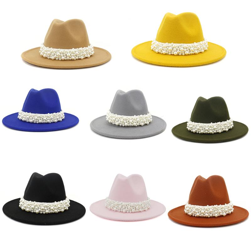 Fashion Women Wide Brim Wool Fedora Hats For Men Leather Pearl Ribbon Felt Hat Winter Panama Trilby Formal Party Cap 58-60CM, 14
Fashion Women Wide Brim Wool Fedora Hats For Men Leather Pearl Ribbon Felt Hat Winter Panama Trilby Formal Party Cap 58-60CM, 14